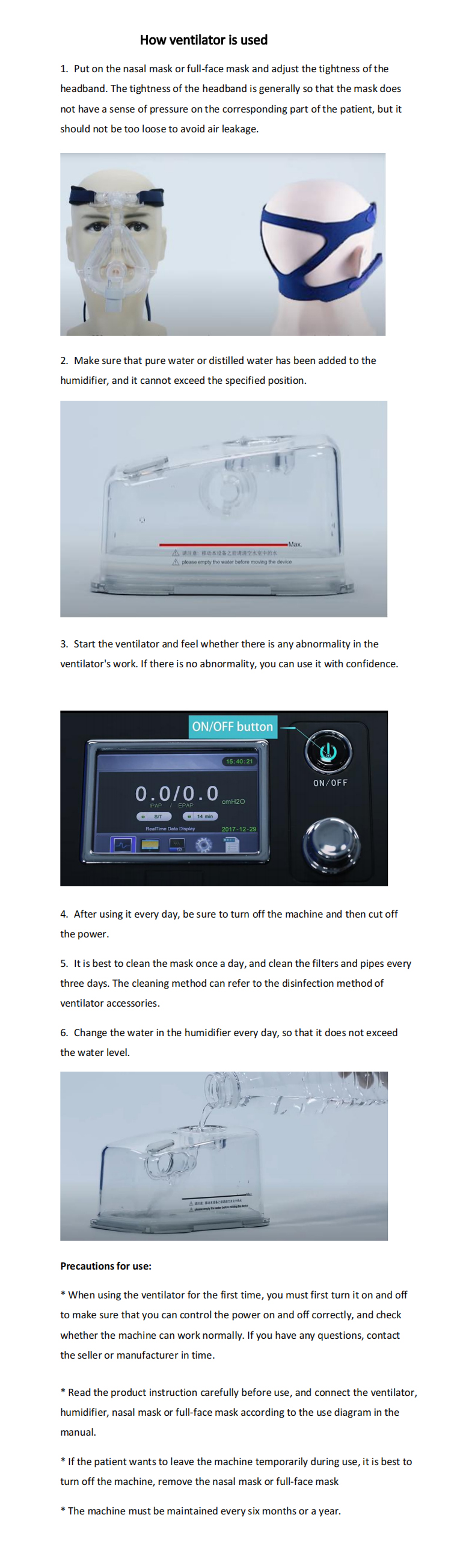 Correct use method of Ventilator